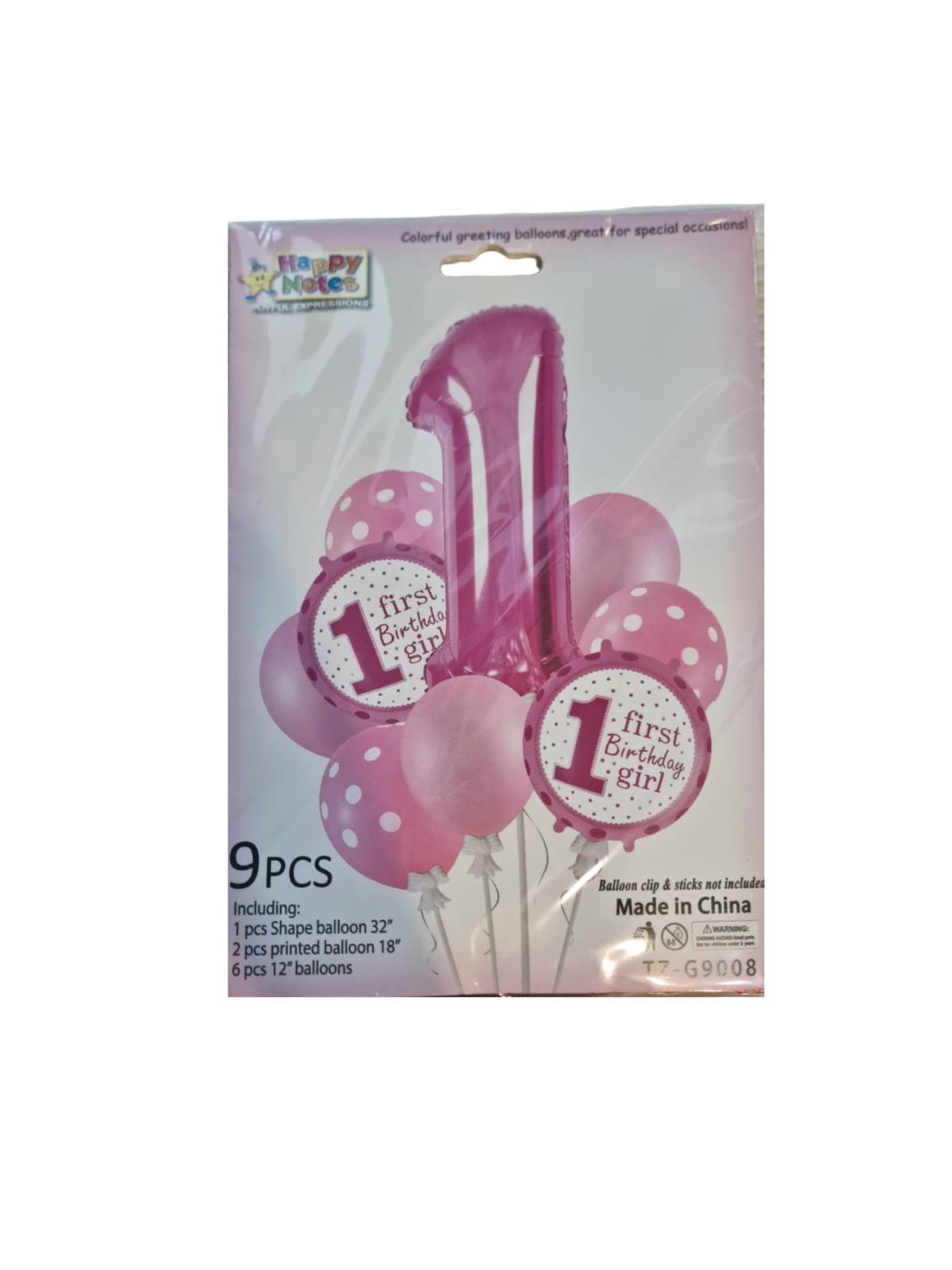 Happy Notes First Birthday Girl Foil Balloon Set (9PCS)