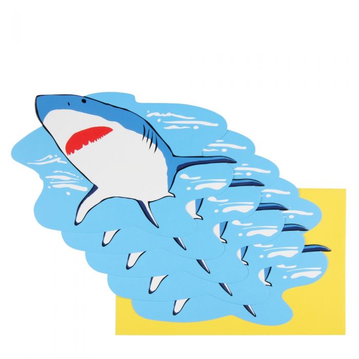 PAPERCHASE: 10 FLAT CARD INVITATIONS (SHARK)
