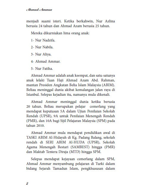 AHMAD AMMAR: PEMUDA YANG DIPERSIAPKAN UNTUK UMMAH