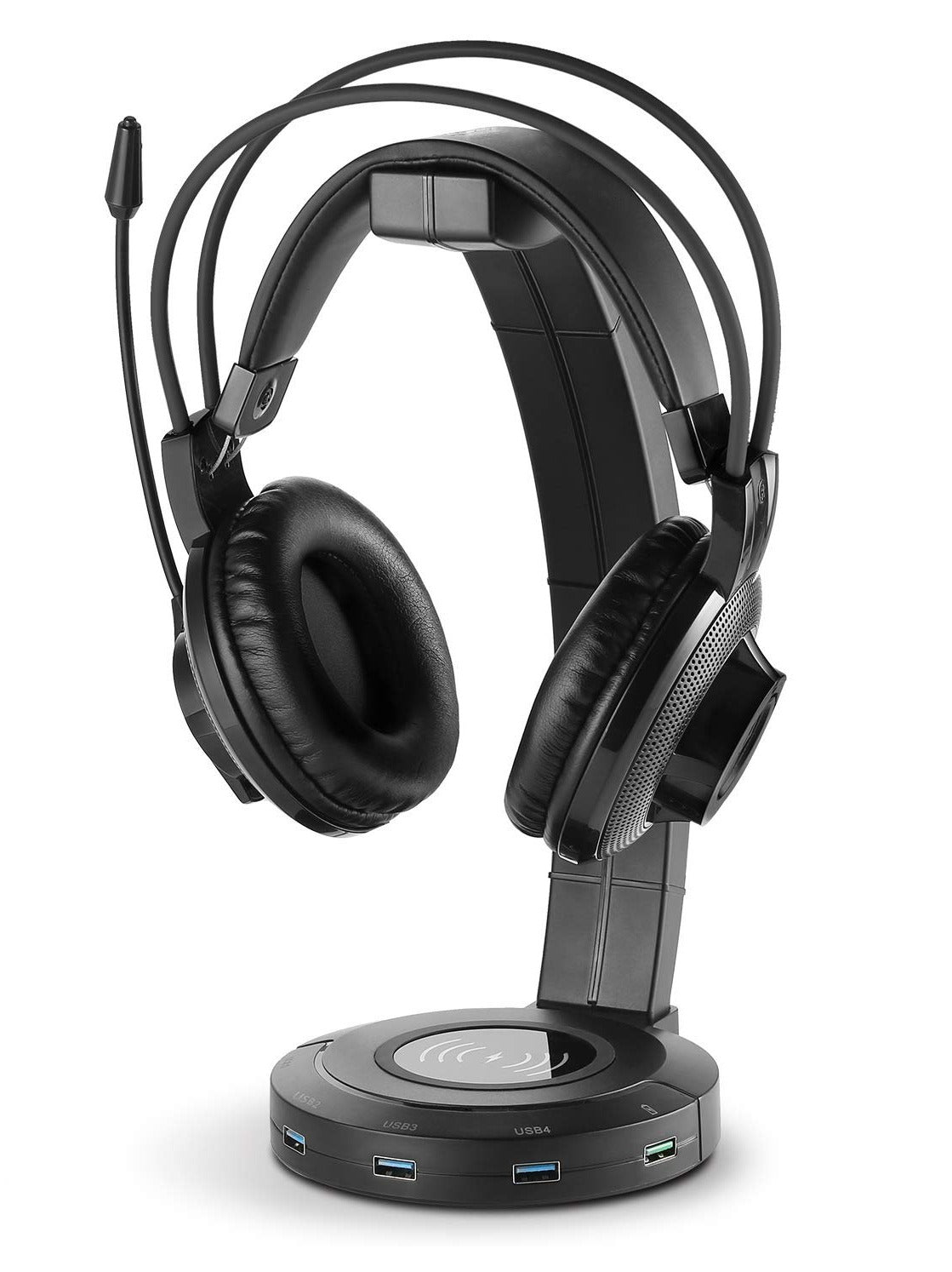 Headphone Stand with Wireless Charging & 4 USB 3.0 Port