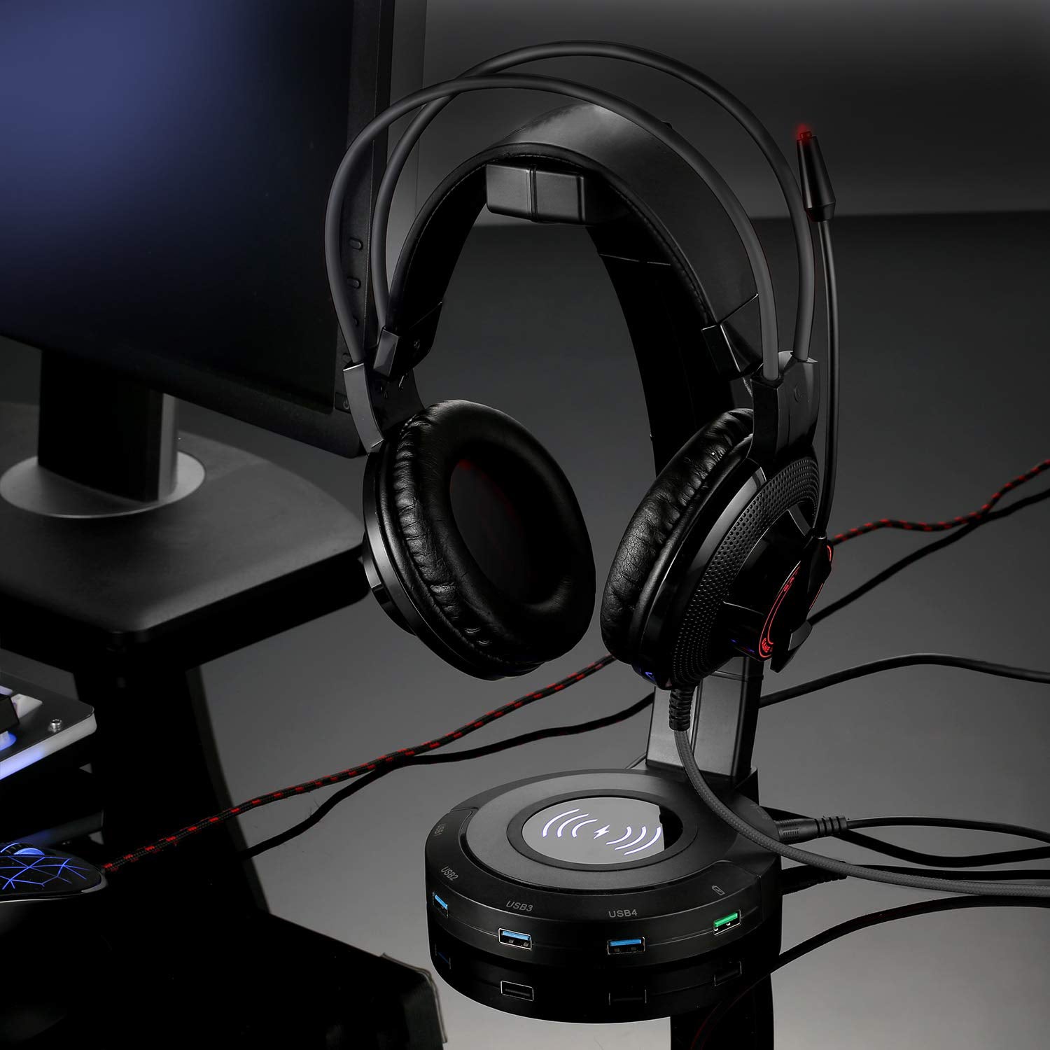 Headphone Stand with Wireless Charging & 4 USB 3.0 Port