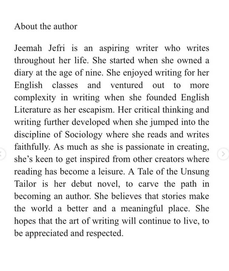 A TALE OF THE UNSUNG TAILOR BY JEEMAH JEFRI